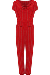 Red Plus Size Sleeveless Lurex Stripe Jumpsuit For Women 14 - Dropwear
